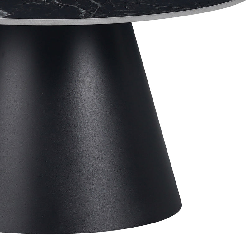 Модерна кружна лоунџ клуб маса Coffee table Xenoit со луксузна плоча од црн синтериран камен со ефект на мермер и геометриска црна метална конструкција