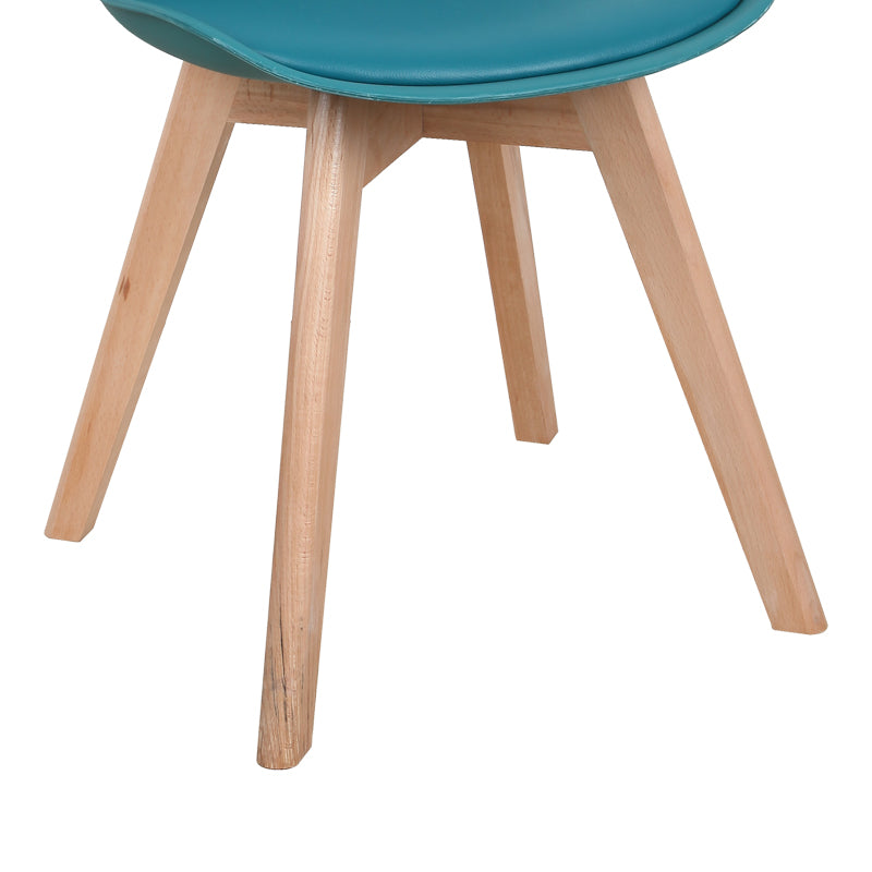 Модерна скандинавска трпезариска и лоунџ столица Chair Xenly во сина боја со меко PU кожно седиште и цврсти ногарки во природна боја на дрво