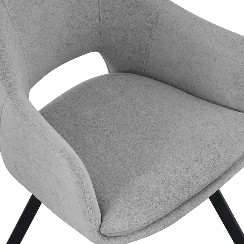 Модерна, естетска и уникатна лоунџ фотелја Armchair Selalo обложена со премиум сива ткаенина, зајакната паметна шасија и стабилни црни метални ногарки
