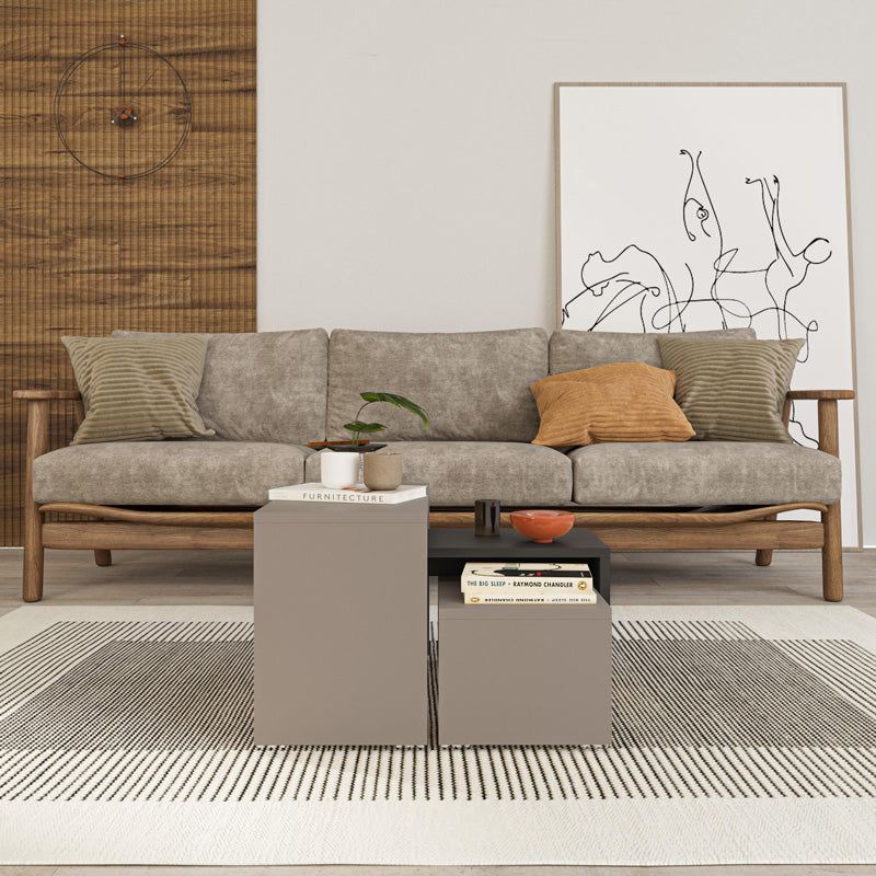 Сет од три вгнездени масички Barasa со антрацит површина и модерни мока детали за дневна соба