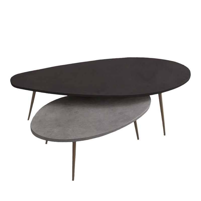 Луксузен лоунџ сет од две спарени тркалезни клуб масички Coffee table Wreis во мат црно-сива нијанса со засилена модерна конструкција за дневна соба