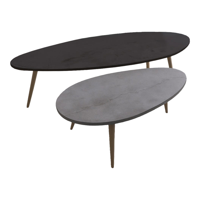 Луксузен лоунџ сет од две спарени тркалезни клуб масички Coffee table Wreis во мат црно-сива нијанса со засилена модерна конструкција за дневна соба