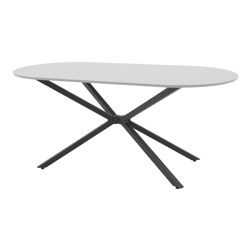 Модерна, естетска и уникатна трпезариска маса Table Jena со дебела горна површина од сив мат MDF декор и стабилна геометриска база од црн засилен метал