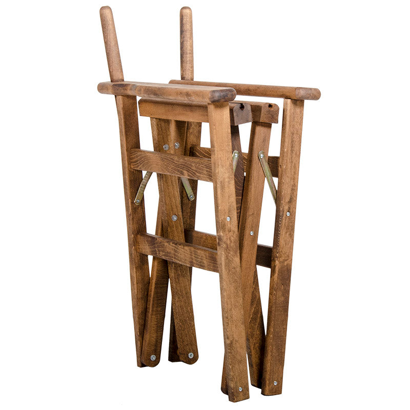 Склоплива дрвена режисерска фотелја Zarvanta од масивна бука во темно кафеава боја на орев за тераса, веранда, двор или софистициран лоунџ амбиент