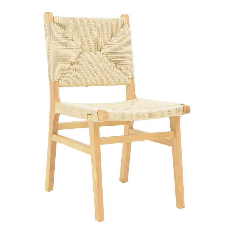 Скандинавска лоунџ трпезариска столица Chair Xenon изработена од масивно гумено дрво во природна боја со анатомски наслон од рачно плетено јаже