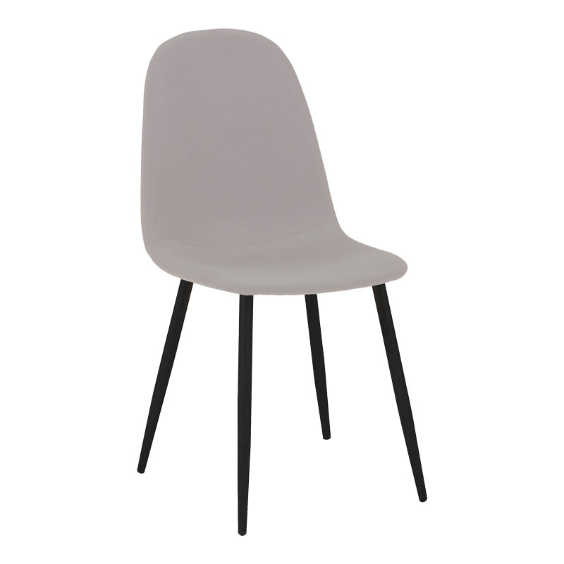 Модерен трпезариски лоунџ стол Dining Chair Winic обложен со густ неутрален сив текстил, поддржан со цврсти метални ногарки во мат црна боја