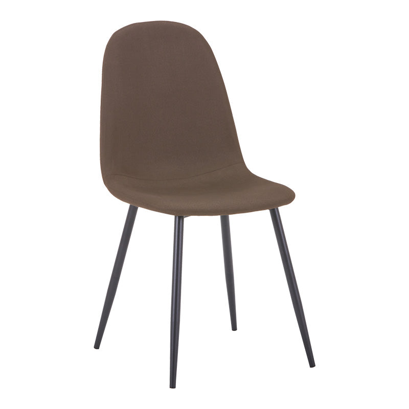 Модерен трпезариски лоунџ стол Dining Chair Windsoric обложен со густ топол кафеав текстил, поддржан со цврсти метални ногарки во мат црна боја