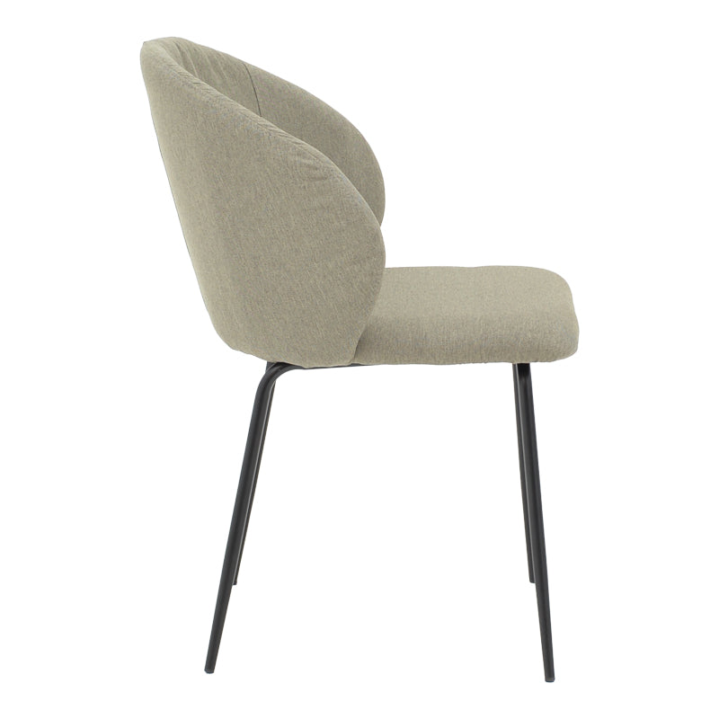 Модерна трпезариска лоунџ столица Chair Xenora тапацирана во квалитетна сиво-беж (греж) ткаенина со елегантни и цврсти црни метални ногарки