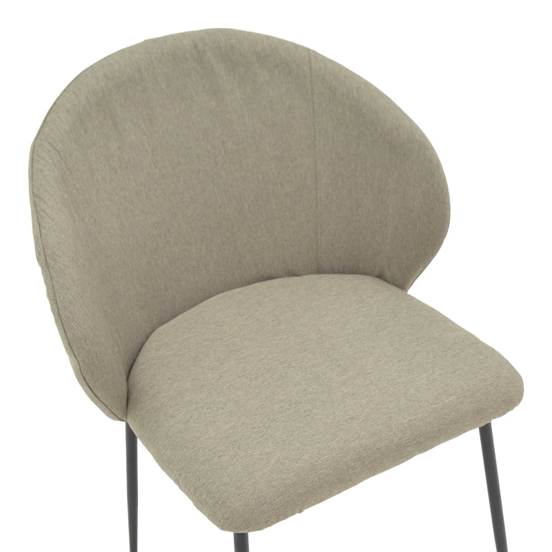 Модерна трпезариска лоунџ столица Chair Xenora тапацирана во квалитетна сиво-беж (греж) ткаенина со елегантни и цврсти црни метални ногарки
