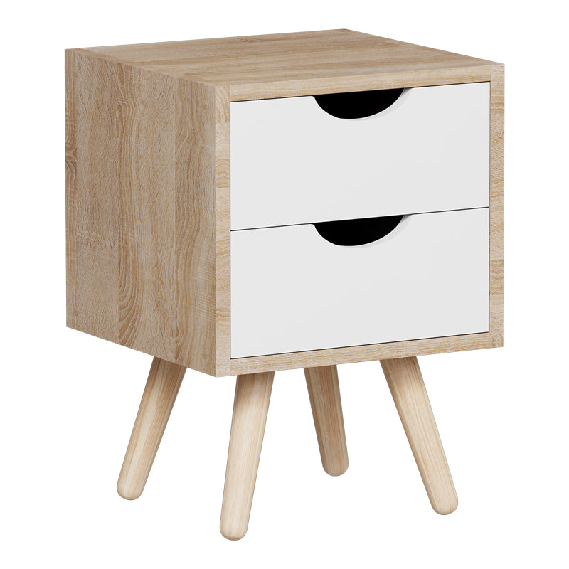 Компактна и модерна правоаголна ноќна масичка Bedside table Xenit со сонома површина и минималистички бели полици за спална соба