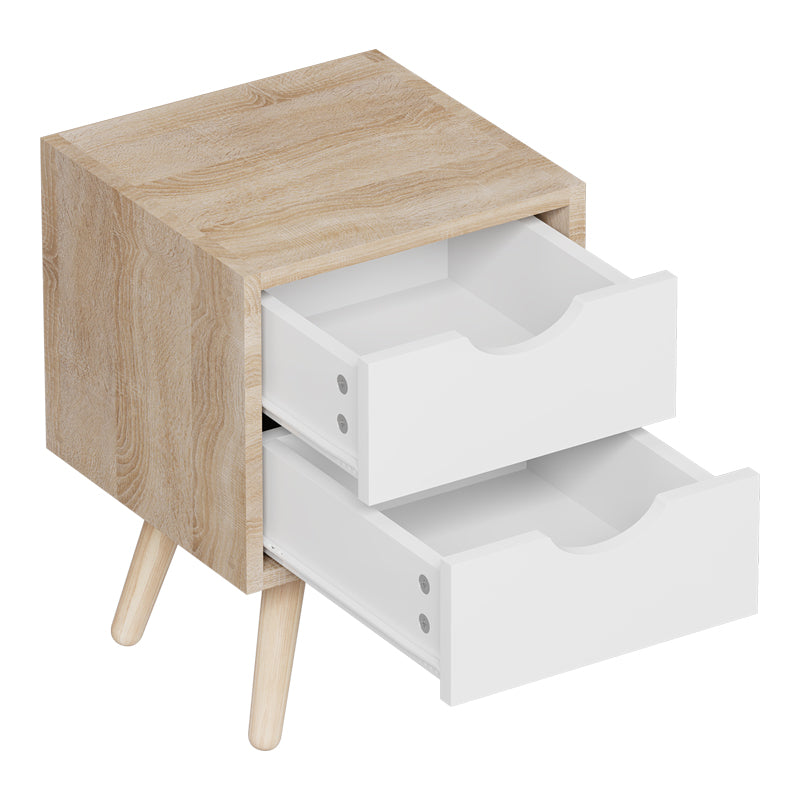 Компактна и модерна правоаголна ноќна масичка Bedside table Xenit со сонома површина и минималистички бели полици за спална соба