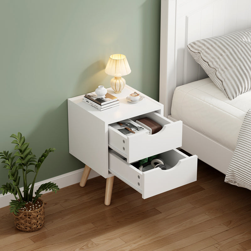 Компактна и модерна правоаголна ноќна масичка Bedside table Xenlo со рамна бела површина и минималистички отворени полици за спална соба