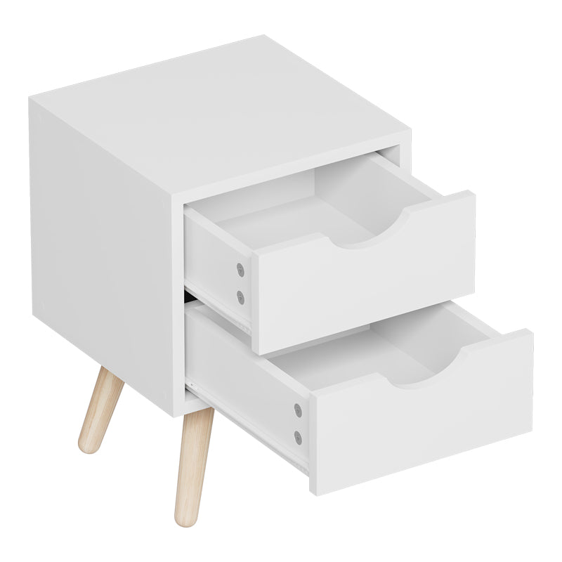Компактна и модерна правоаголна ноќна масичка Bedside table Xenlo со рамна бела површина и минималистички отворени полици за спална соба