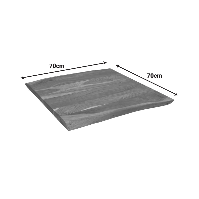 Модерна, естетска и уникатна квадратна плоча за бистро маса Table Top Selaor од цврсто масивно акациево дрво во богата орев нијанса со дебелина од 4 cm и природни дрвени рабови
