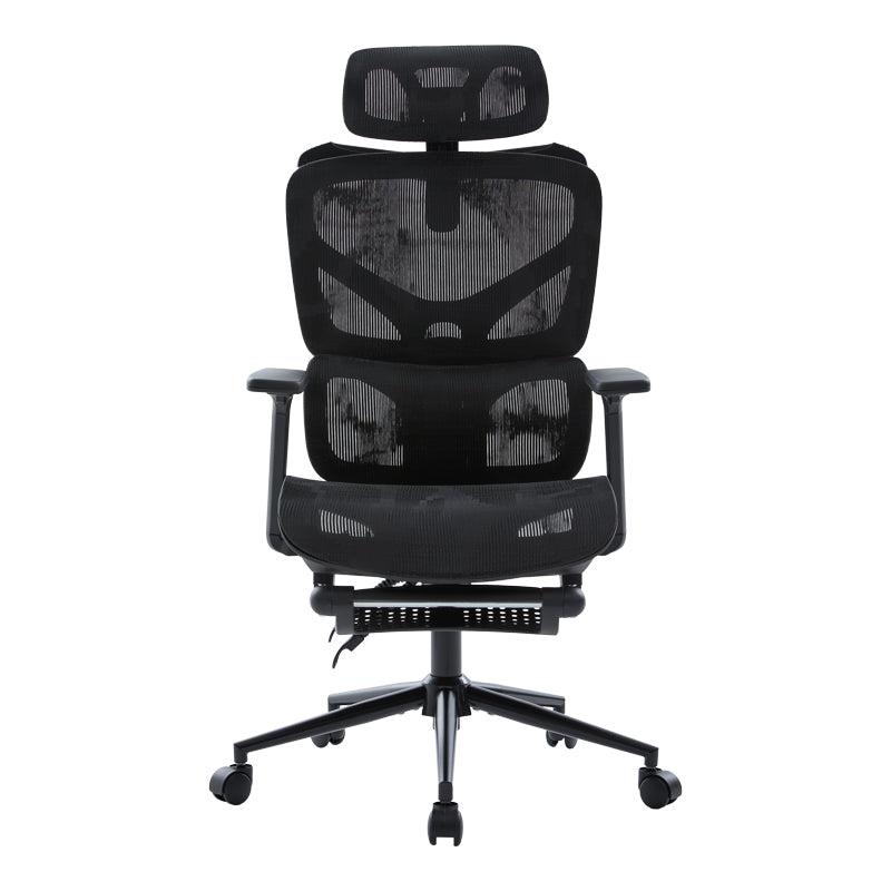 Модерна црна директорска канцелариска столица Executive Office Chair Umberet со висок анатомски наслон од дишлива мрежа, потпирачи за раце и стабилна база на тркалца