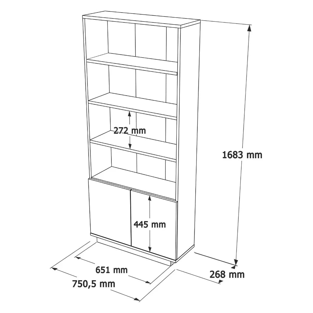 КОМБИНИРАНА ВЕРТИКАЛНА БИБЛИОТЕКА CREMONA СО 2 ВРАТИ – АНТРАЦИТ &АТЛАНТИК ХРАСТ