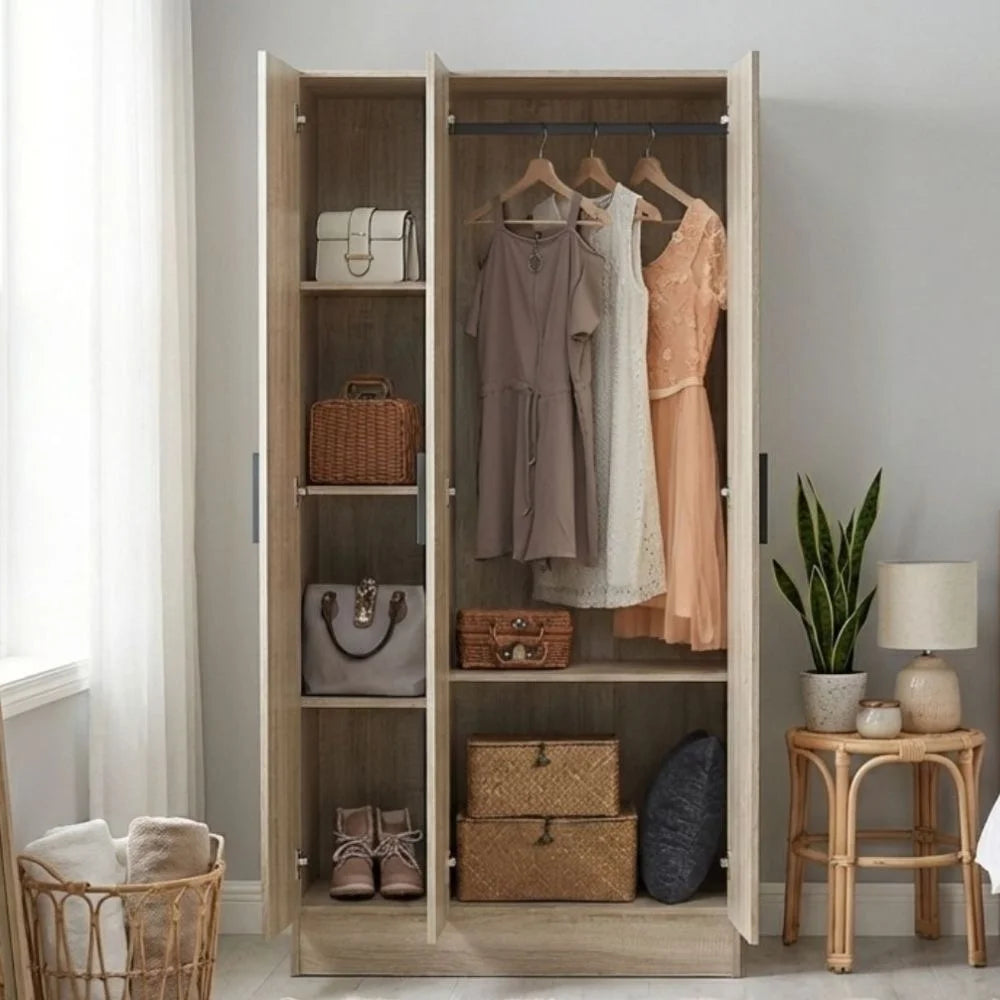 BRINDISI THREE-DOOR WARDROBE – OAK FINISH (180 cm)