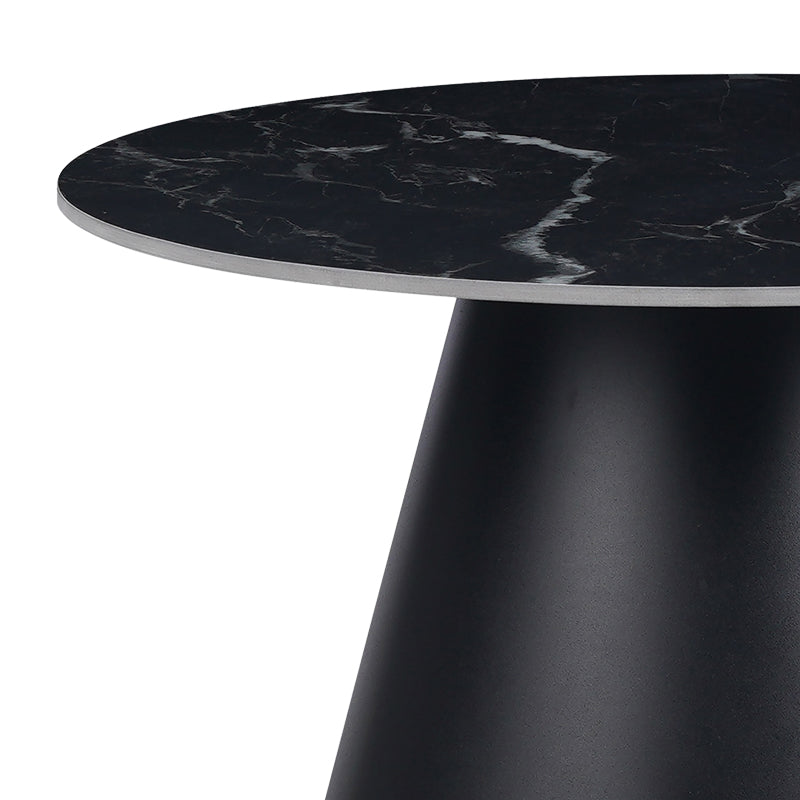 Модерна кружна лоунџ клуб маса Coffee table Xenoit со луксузна плоча од црн синтериран камен со ефект на мермер и геометриска црна метална конструкција