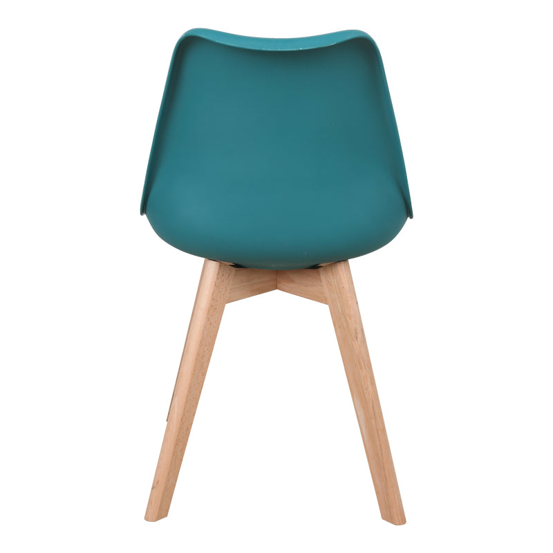 Модерна скандинавска трпезариска и лоунџ столица Chair Xenly во сина боја со меко PU кожно седиште и цврсти ногарки во природна боја на дрво