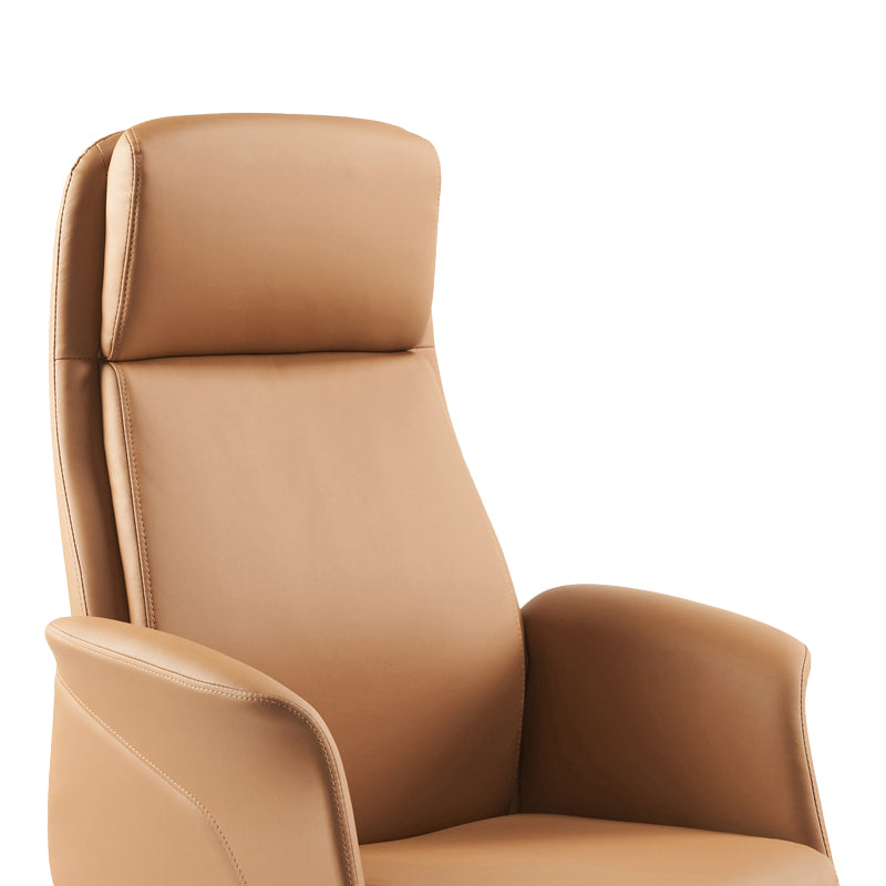 Премиум менаџерска канцелариска фотелја Manager office chair Halos со висок ергономски наслон, тапацирани ракофати и луксузна кафеава PU кожа