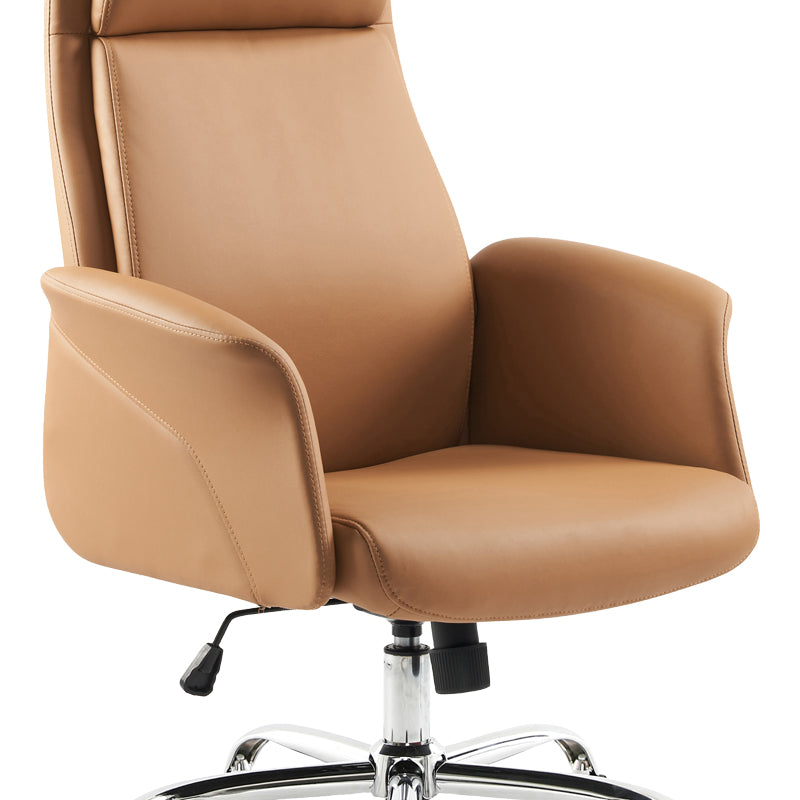 Премиум менаџерска канцелариска фотелја Manager office chair Halos со висок ергономски наслон, тапацирани ракофати и луксузна кафеава PU кожа