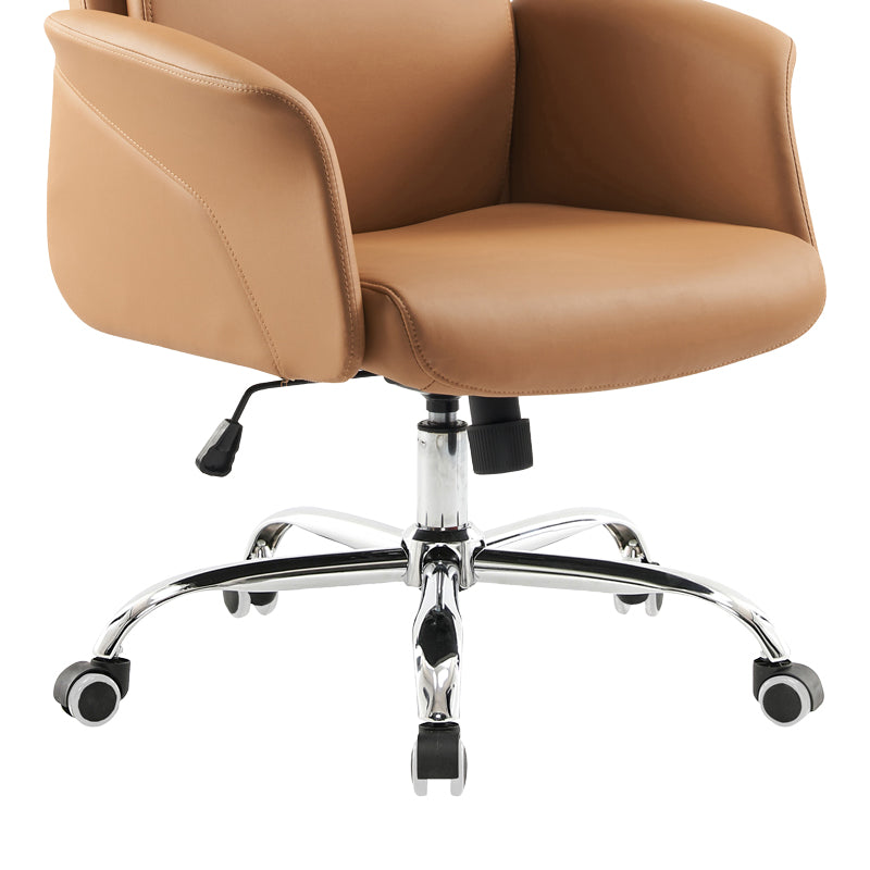 Премиум менаџерска канцелариска фотелја Manager office chair Halos со висок ергономски наслон, тапацирани ракофати и луксузна кафеава PU кожа