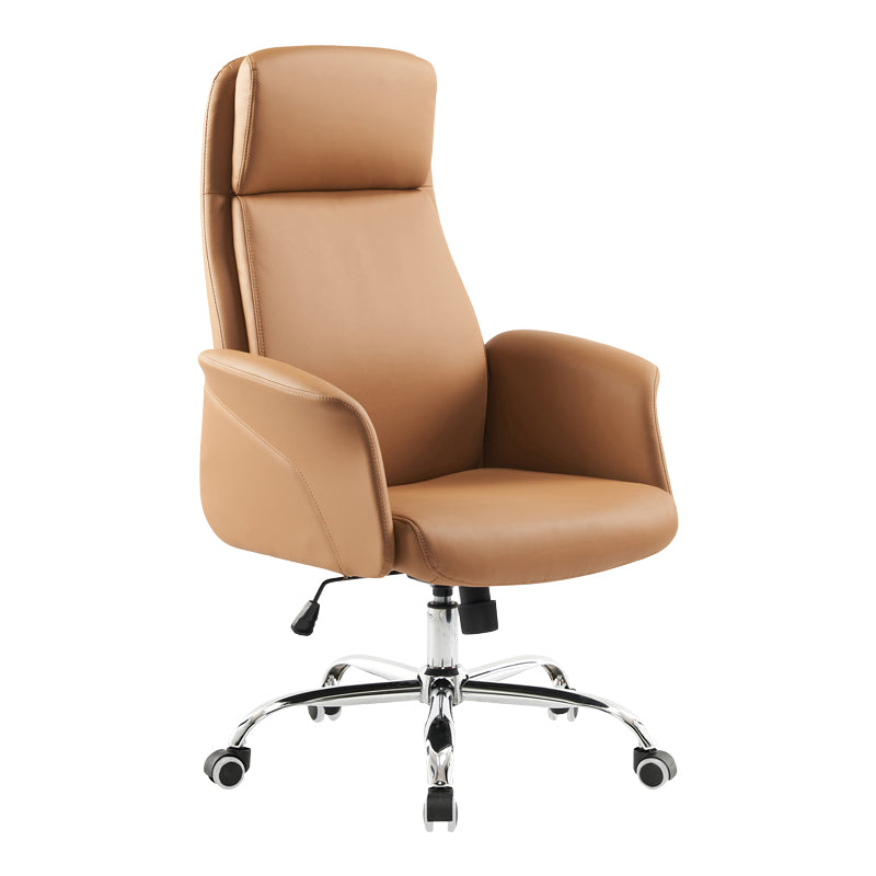 Премиум менаџерска канцелариска фотелја Manager office chair Halos со висок ергономски наслон, тапацирани ракофати и луксузна кафеава PU кожа