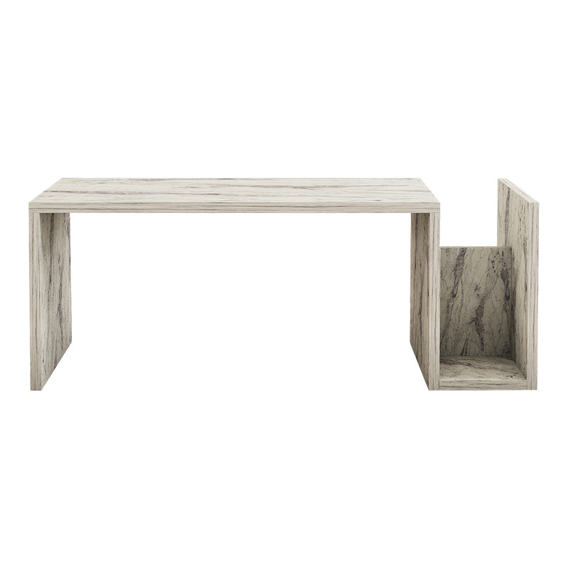 Модерна правоаголна ниска клуб маса Coffee table Xener со софистицирана површина со висок сјај и шари на премиум бел и сив мермер