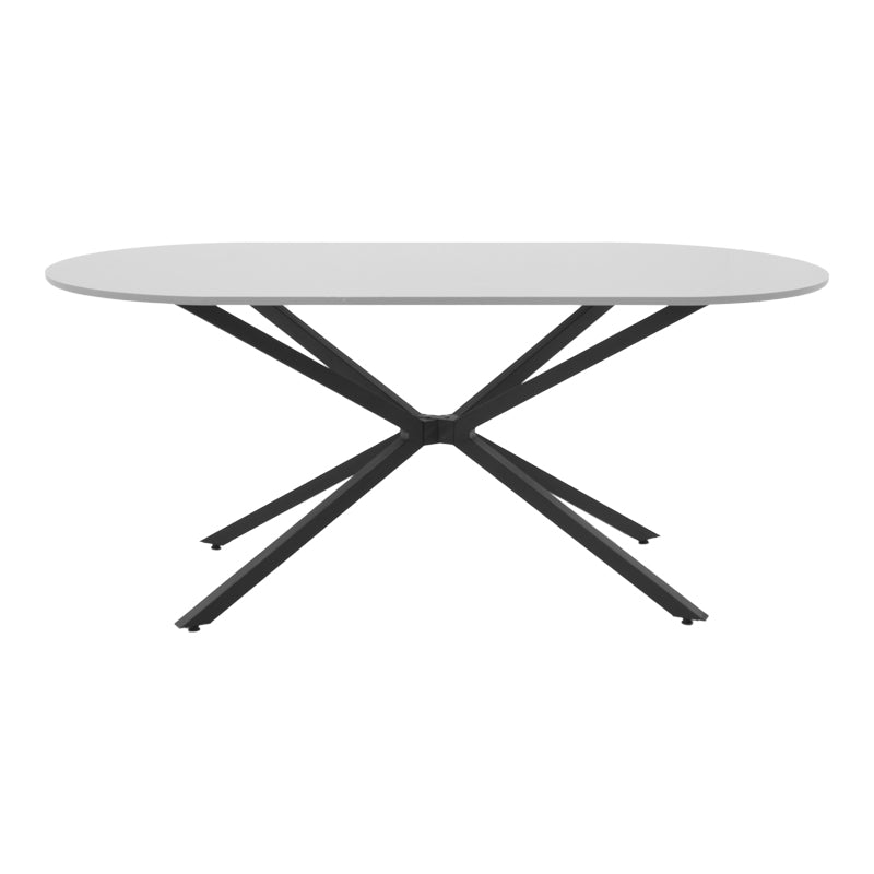 Модерна, естетска и уникатна трпезариска маса Table Jena со дебела горна површина од сив мат MDF декор и стабилна геометриска база од црн засилен метал
