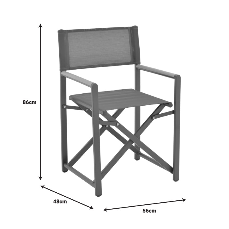 Компактен квадратен сет за јадење Caster изработен од премиум алуминиум во антрацит нијанса со два соодветни столови