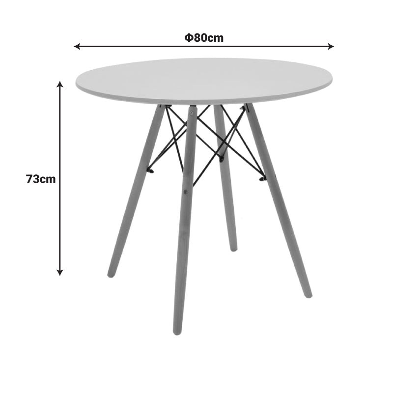 Модерен и компактен 5-делен трпезариски сет Dining Table Set Umberax кој вклучува тркалезна бела мат маса со натур дрвени ногарки и четири прилагодени темно сиви лоунџ столици