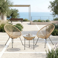 Outdoor Lounge Chair Set Umberar премиум градинарски лоунџ сет од 3 дела (2 фотелји и масичка) со натур PE ратан и црна метална конструкција