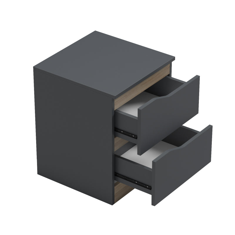 Модерна, естетска и уникатна ноќна маса Bedside Table Rhodes во темна антрацит боја со детали во природна сонома нијанса и стабилна паметна архитектура