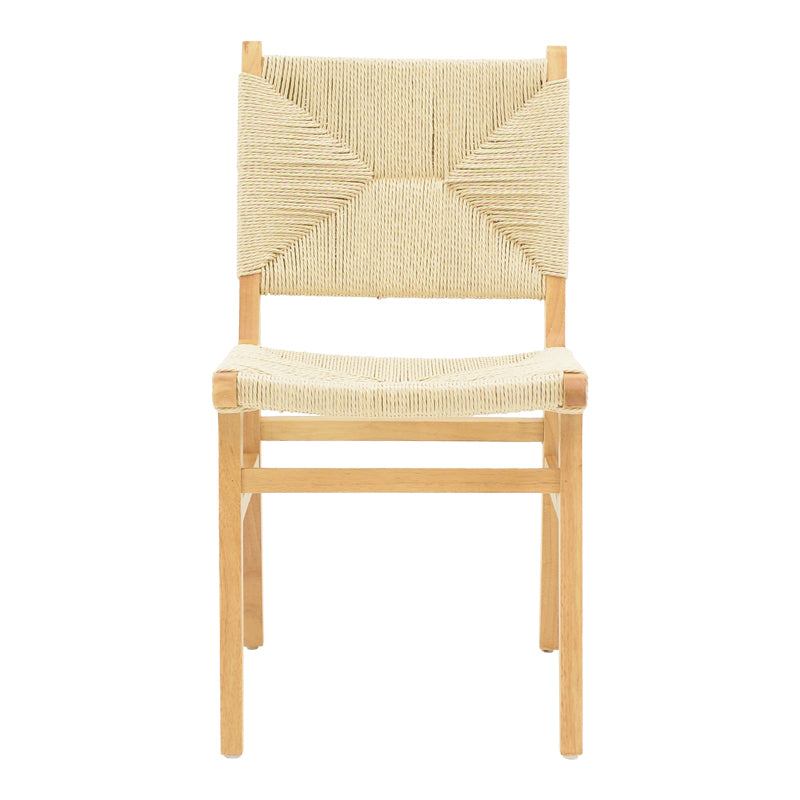 Скандинавска лоунџ трпезариска столица Chair Xenon изработена од масивно гумено дрво во природна боја со анатомски наслон од рачно плетено јаже