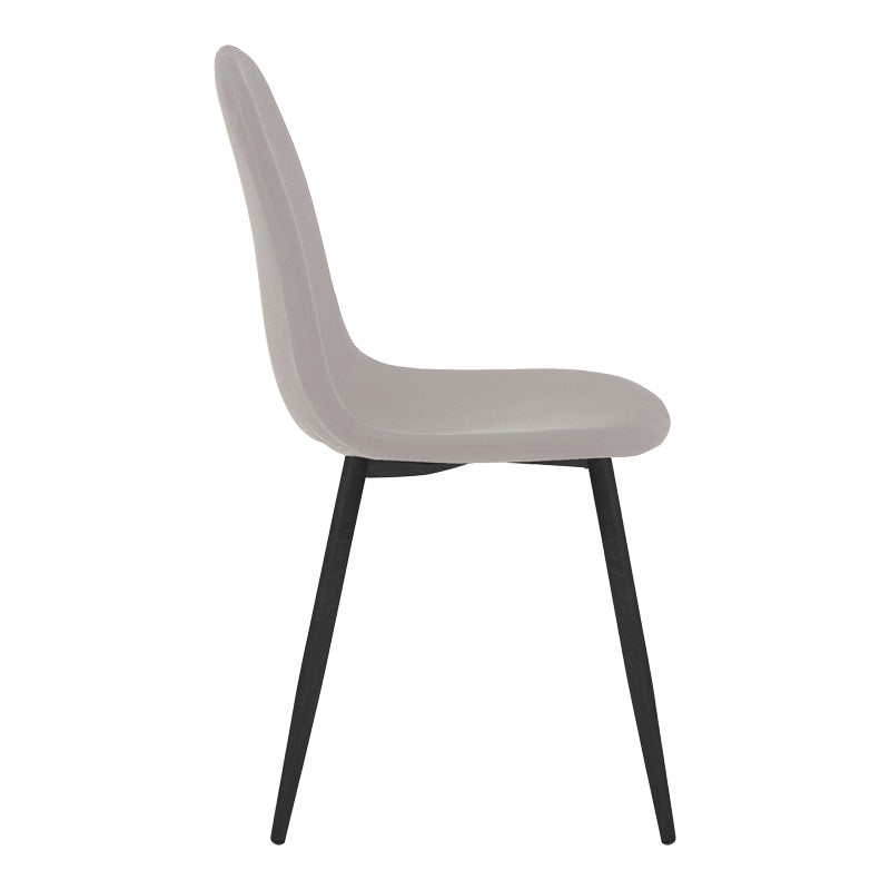Модерен трпезариски лоунџ стол Dining Chair Winic обложен со густ неутрален сив текстил, поддржан со цврсти метални ногарки во мат црна боја