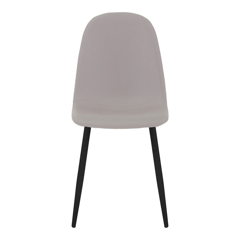 Модерен трпезариски лоунџ стол Dining Chair Winic обложен со густ неутрален сив текстил, поддржан со цврсти метални ногарки во мат црна боја