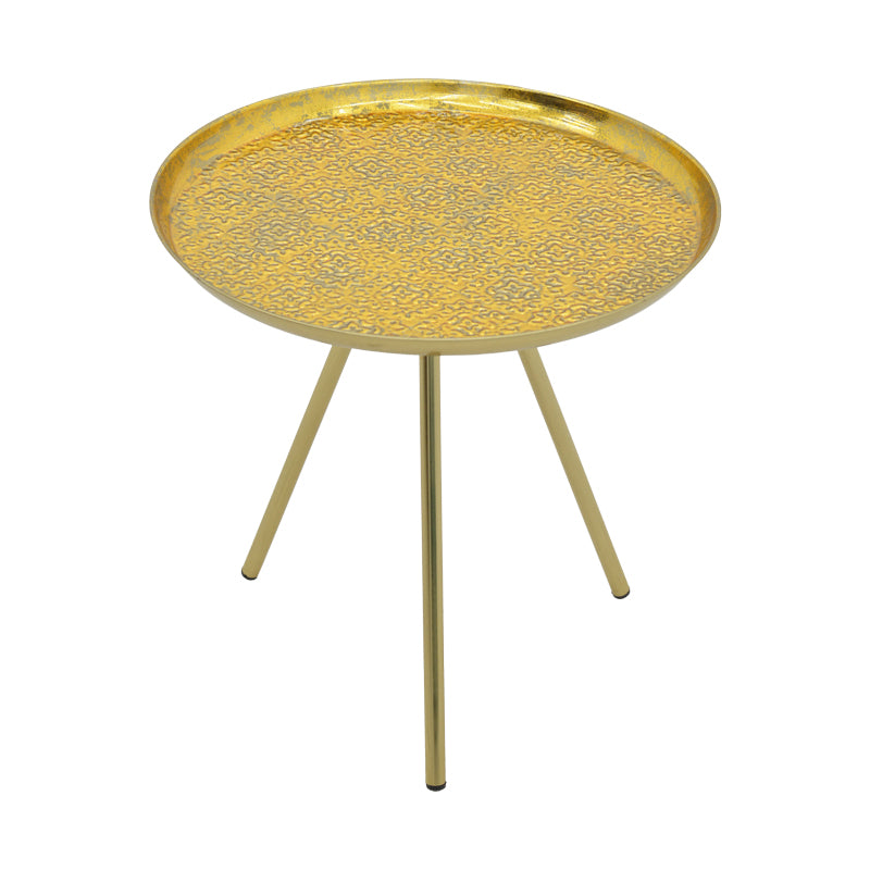 Модерна, естетска и уникатна тркалезна помошна масичка Side table Halic со луксузна златна метална структура и фино обработена софистицирана горна плоча