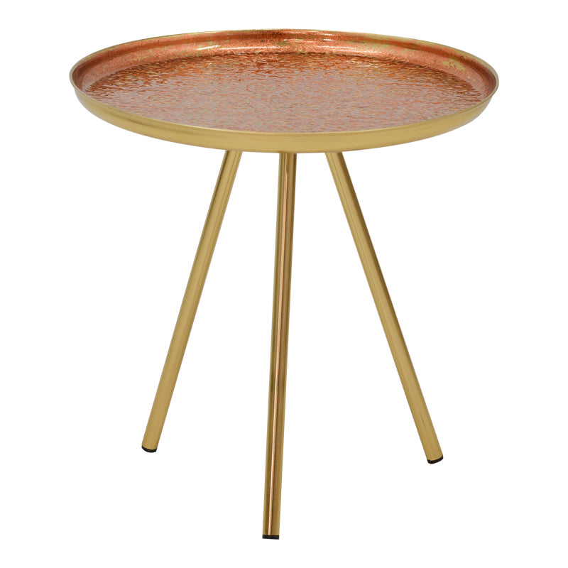 Модерна, естетска и уникатна тркалезна помошна масичка Side table Innic со богата бронзено-златна метална површина и скулптурална структура
