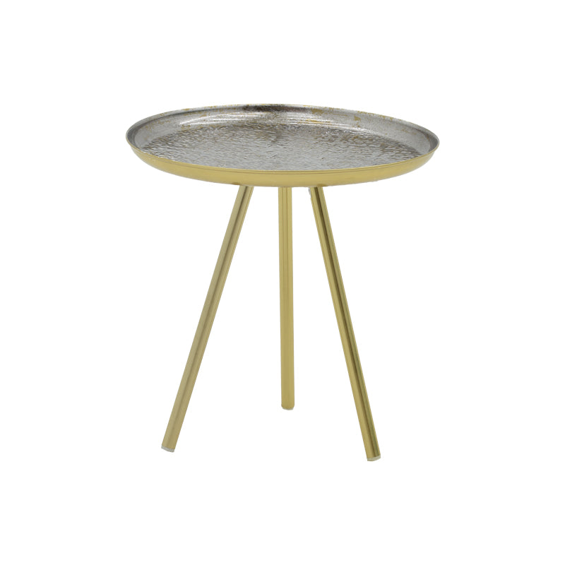 Модерна, естетска и уникатна тркалезна помошна масичка Side table Haler со луксузна сиво-златна метална структура и фино обработена горна плоча