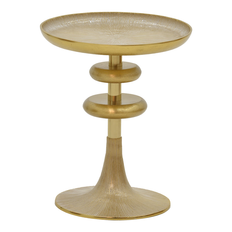 Модерна, естетска и уникатна тркалезна помошна масичка Side table Illyria со гламурозна златна метална структура и чиста бела горна површина