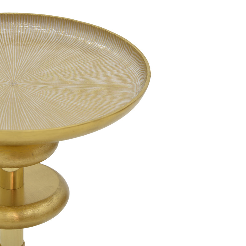 Модерна, естетска и уникатна тркалезна помошна масичка Side table Illyria со гламурозна златна метална структура и чиста бела горна површина