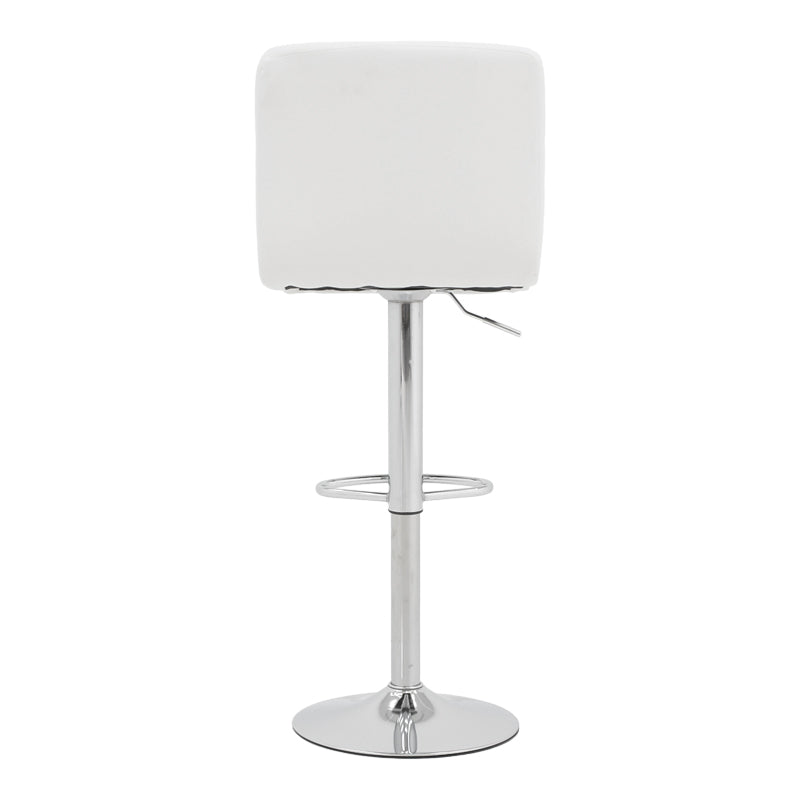 Модерен бел барски стол Calyapex со седиште од еко кожа и светкава хром метална база