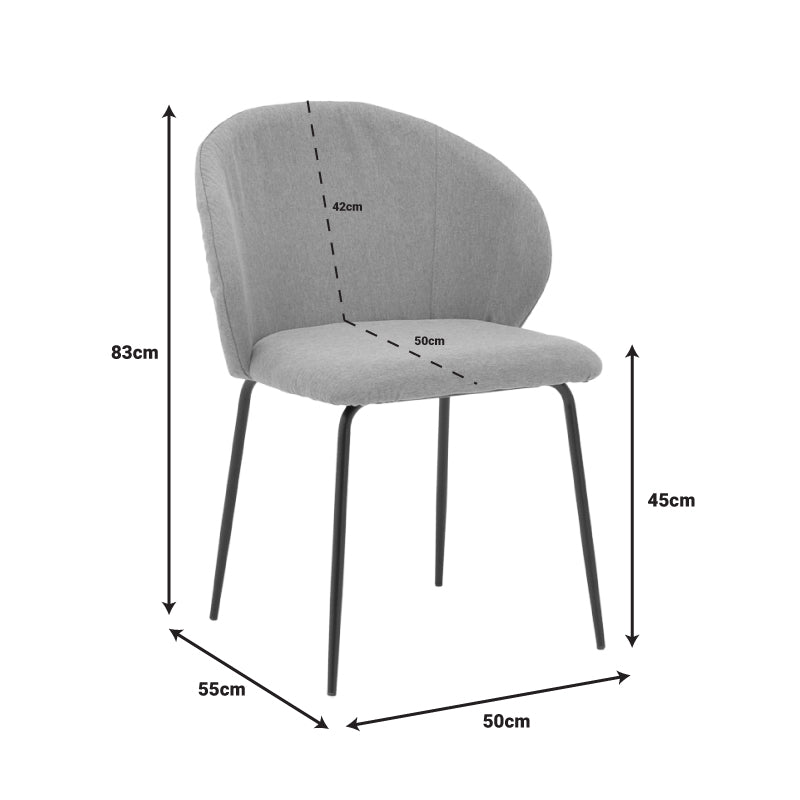 Модерна трпезариска лоунџ столица Chair Xenone тапацирана во квалитетна беж ткаенина со елегантни и цврсти црни метални ногарки