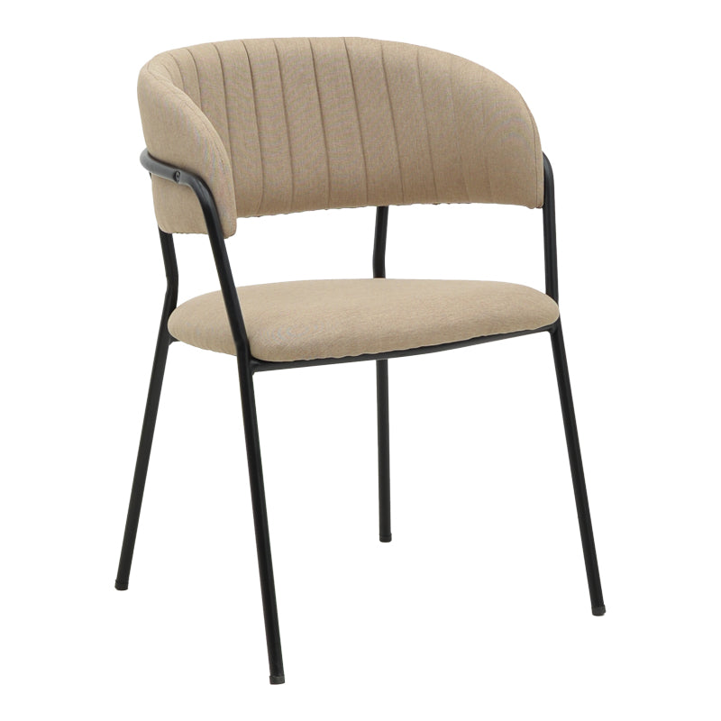 Модерна трпезариска лоунџ столица Chair Xenor тапацирана во квалитетна беж ткаенина со елегантни и цврсти црни метални ногарки
