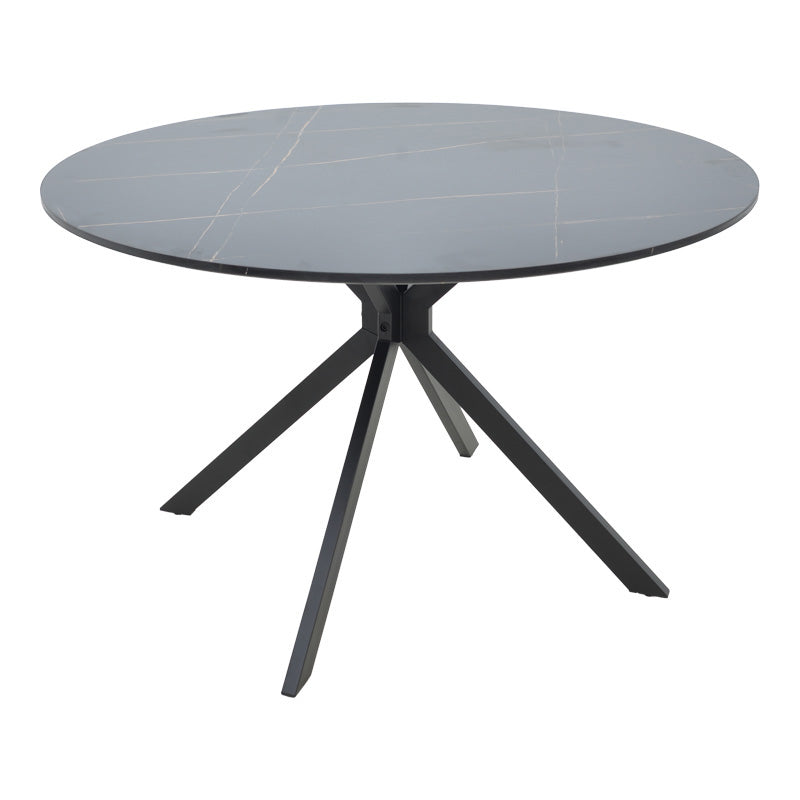 Ексклузивна тркалезна трпезариска маса Dining table Xanic со раскошна горна плоча во црн мермер декор и архитектонски засилени црни метални ногарки
