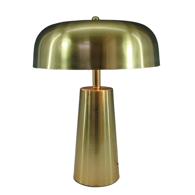 Модерна и елегантна столна лампа Table lamp Galait со луксузна златна метална основа и пространа цилиндричен соодветен абажур