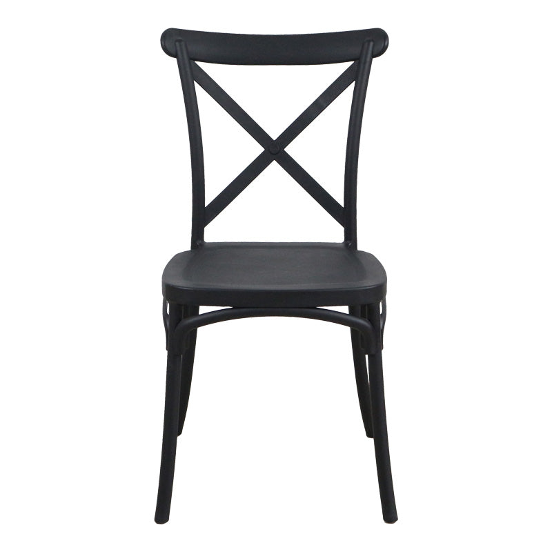 Модерна минималистичка трпезариска столица Chair Xente на редење, изработена од цврст црн полипропилен со ергономски наслон и моноблок структура