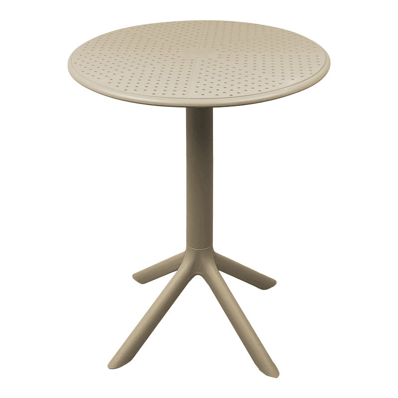 Модерна тркалезна маса Calyer од полипропилен во нежна cappuccino боја, идеална за внатрешна и надворешна употреба