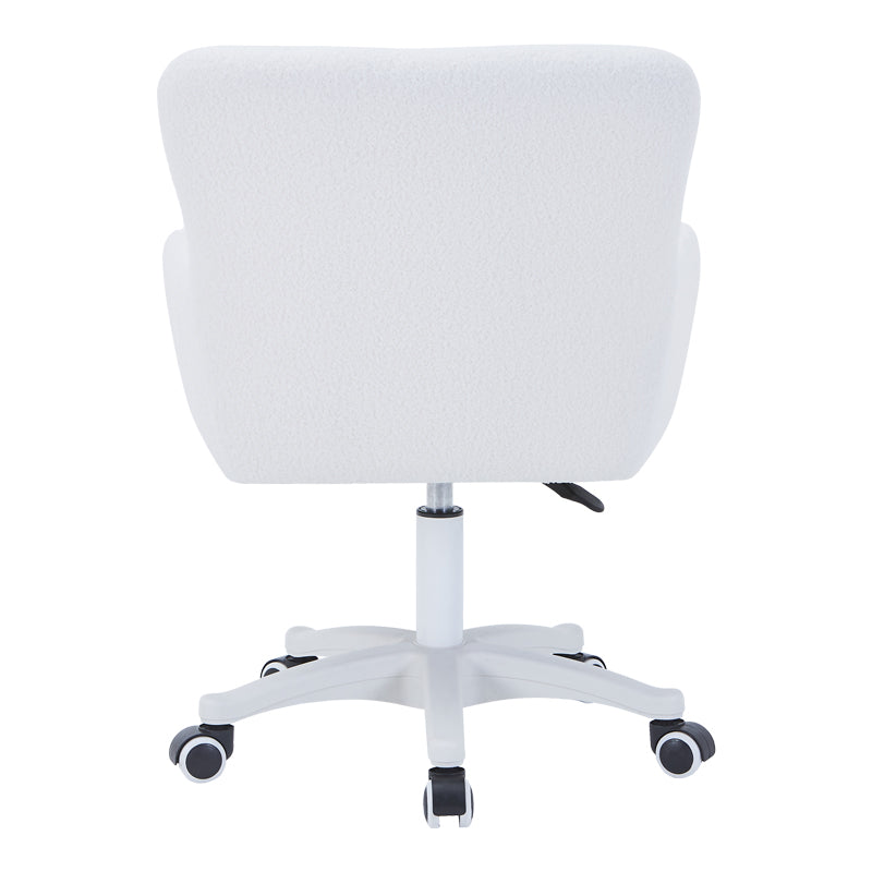 Модерна ергономска канцелариска и козметичка столица Office chair Xenoas тапацирана во луксузно меко бело теди крзно со хромирана база на тркала