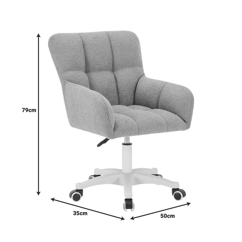 Модерна ергономска канцелариска и козметичка столица Office chair Xenoas тапацирана во луксузно меко бело теди крзно со хромирана база на тркала